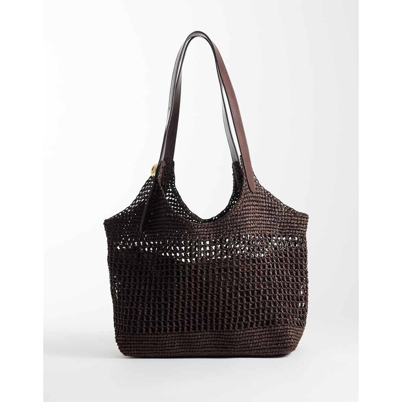 Mango raffia hand bag with inner lining in brown 115372882