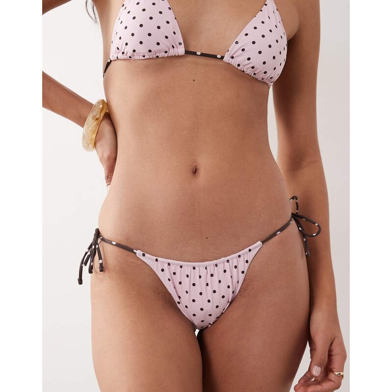 Mango polka dot tie side bikini bottom in pastel pink 115372883