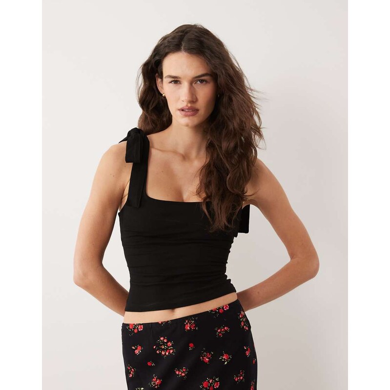 Miss Selfridge tie shoulder top in black