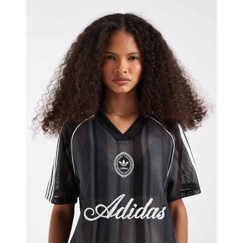 adidas Originals crochet football top in black stripe