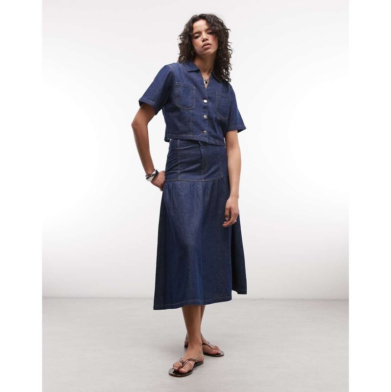 Reclaimed Vintage denim drop waist maxi skirt co-ord in indigo