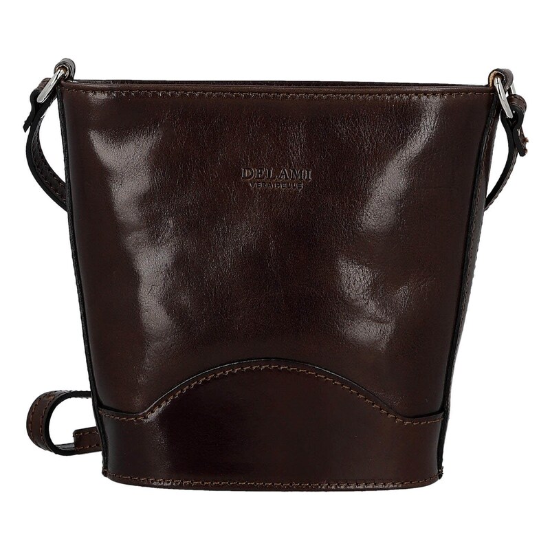 Dámská kožená crossbody kabelka tmavě hnědá - Delami Vera Pelle