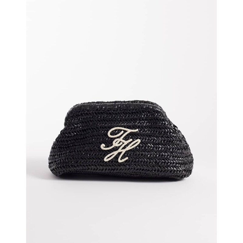 Tommy Hilfiger elevated raffia clutch bag in black 115379733