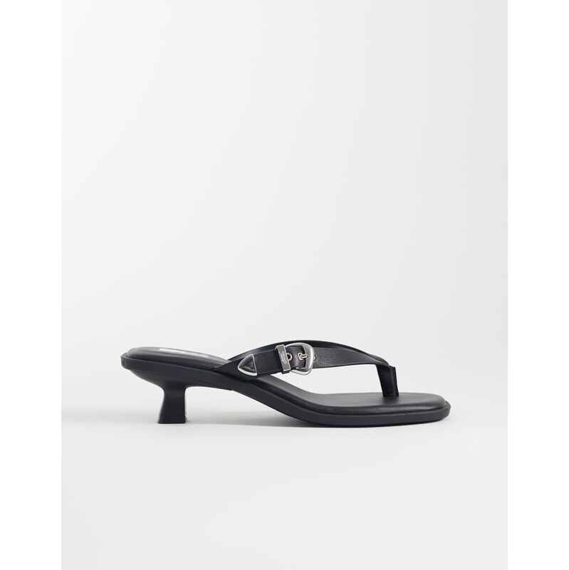 Tommy Jeans premium leather kitten heel sandals in black