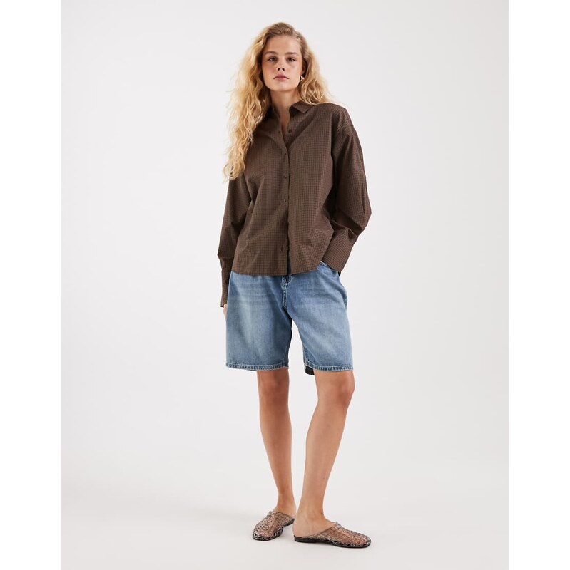 JJXX Bella check long sleeve shirt in brown 115711974