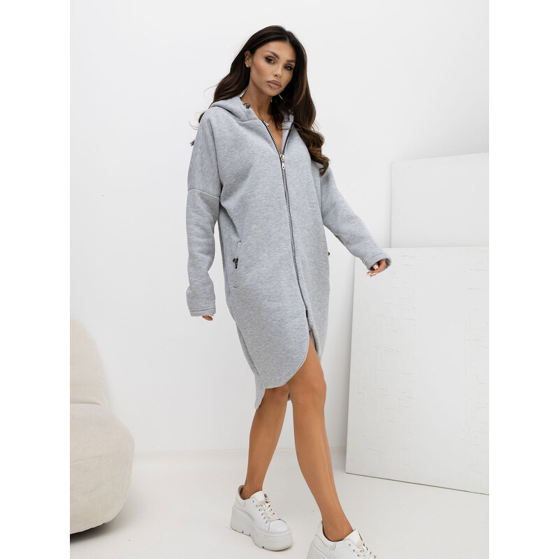 RUE PARIS Světle šedá dámská dlouhá mikina na zip -gray 60132148