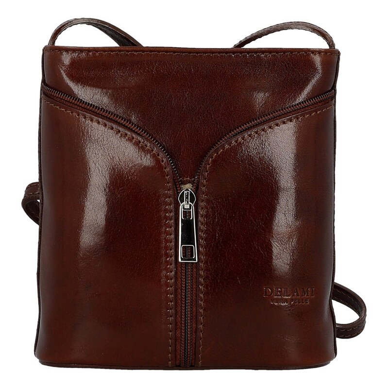 Dámská kožená crossbody kabelka hnědá - Delami Vera Pelle