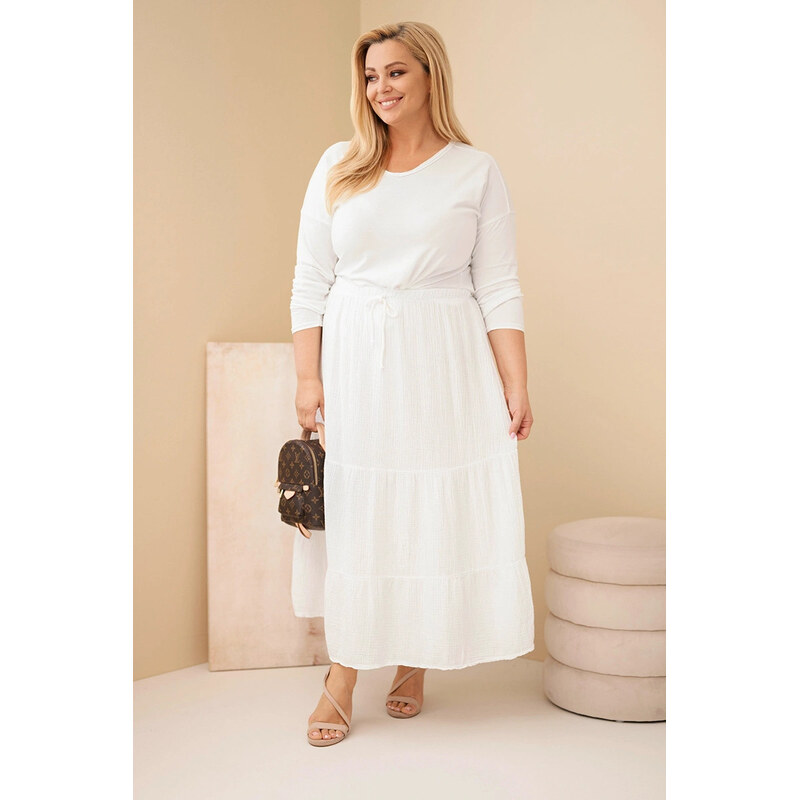 K-Fashion Dámská sukně Plus Size bavlněná mušelínová s volánem a