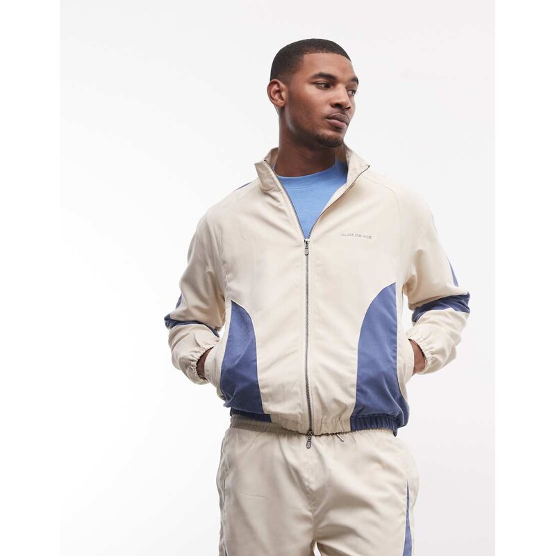 Alma De Ace panelled pexa track jacket co-ord in white and blue