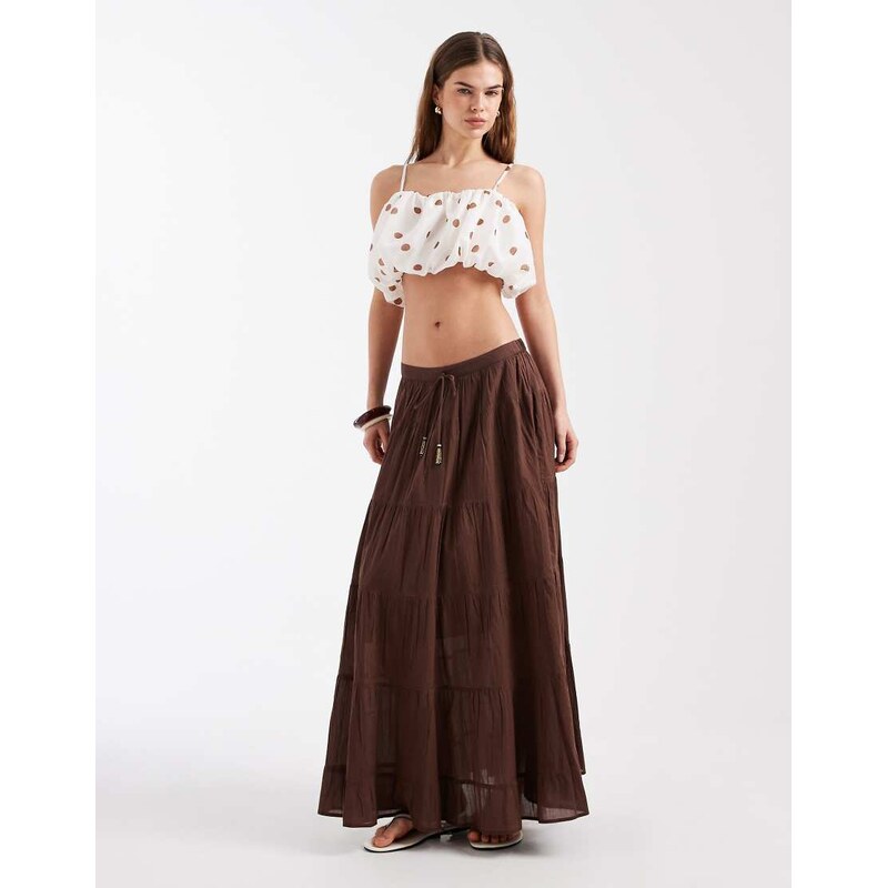 New Look tiered maxi skirt in brown
