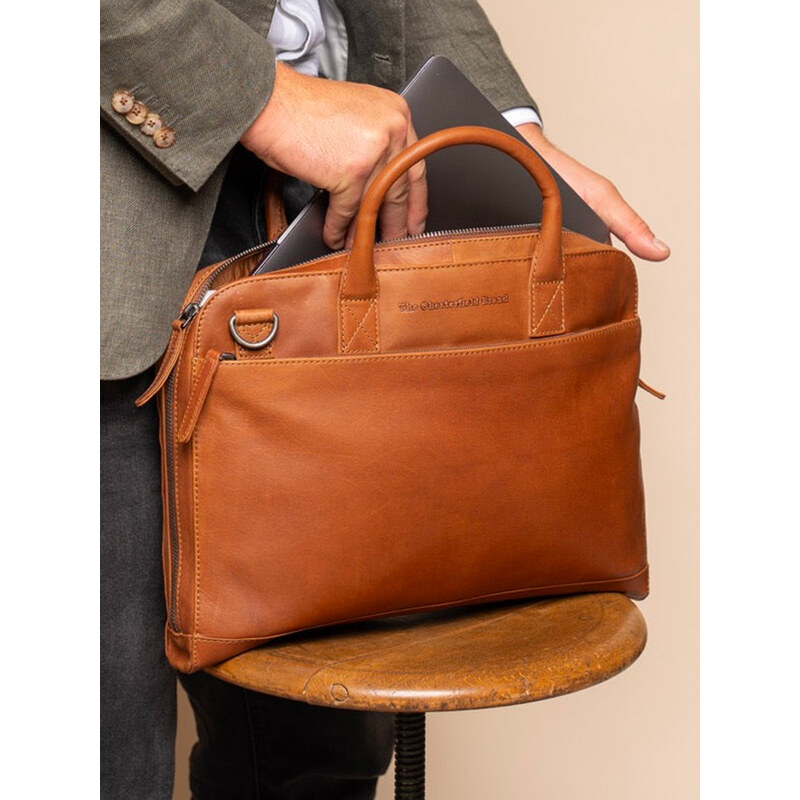 Kožená taška na notebook The Chesterfield Brand Tilbury - koňak