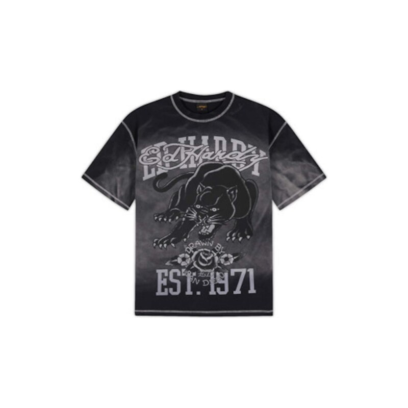Ed Hardy Tričko Panther šedá / černá / offwhite