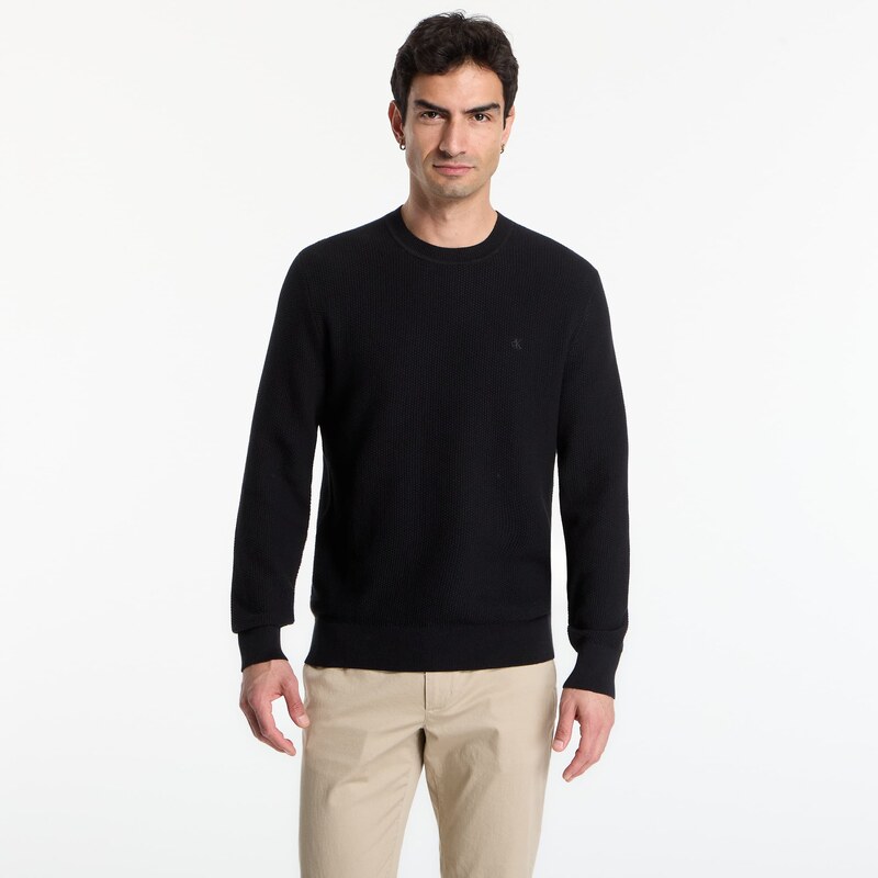 Svetr Calvin Klein Ls Textured Cotton Crewneck Sweater Black L