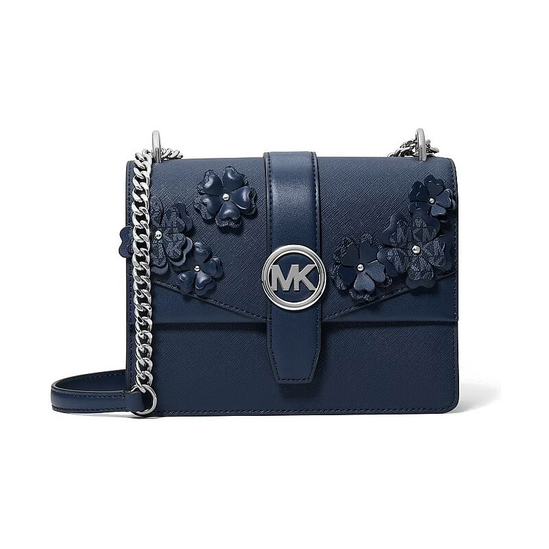 Michael Kors kožená kabelka Greenwich small floral modrá