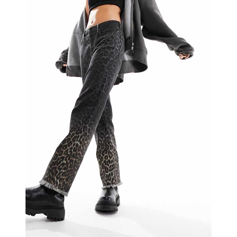 AllSaints Rali straight leg jeans in leopard print-Brown 115379561