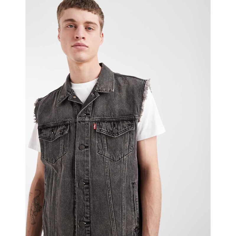 Levis relaxed denim trucker vest in washed black