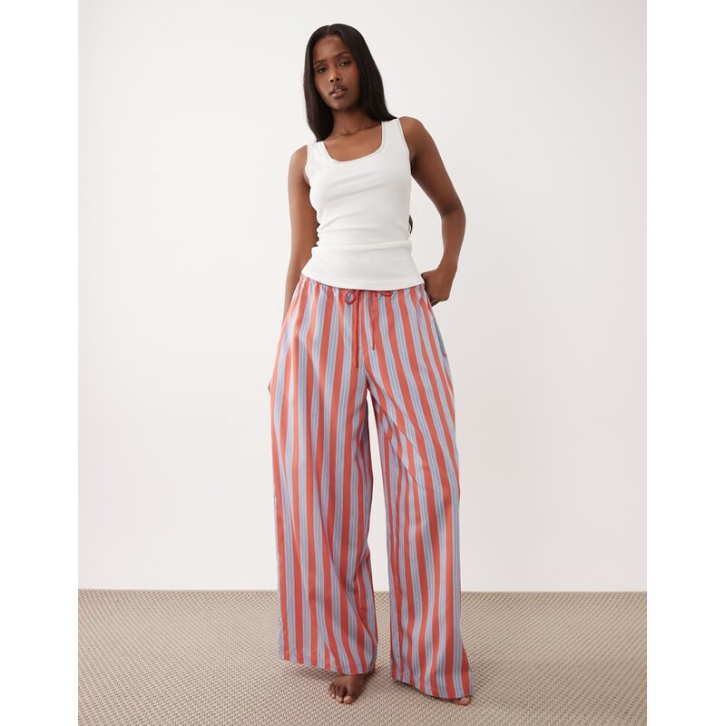 ASOS DESIGN poplin pyjama trouser in blue & red stripe-Multi