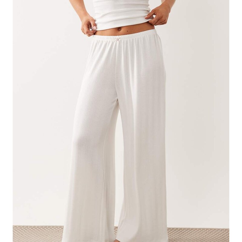 ASOS Petite ASOS DESIGN Petite pointelle wide leg pyjama trousers with 115379718