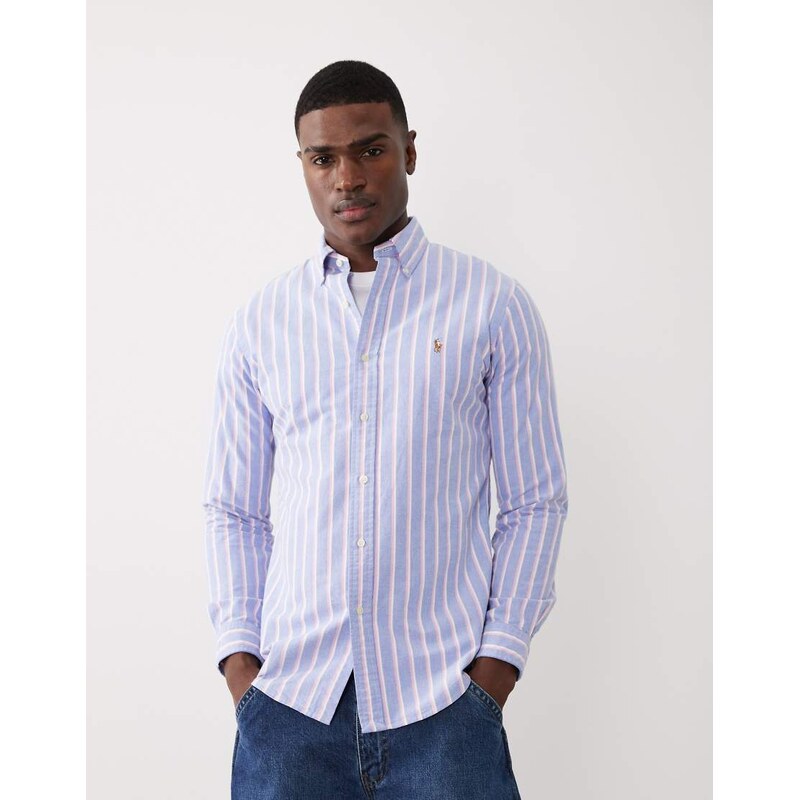 Polo Ralph Lauren icon logo long sleeve striped shirt in blue