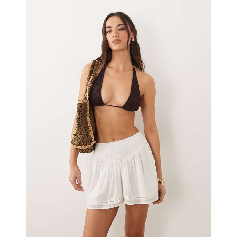 ASOS DESIGN Calypso beach short with lace trim in white