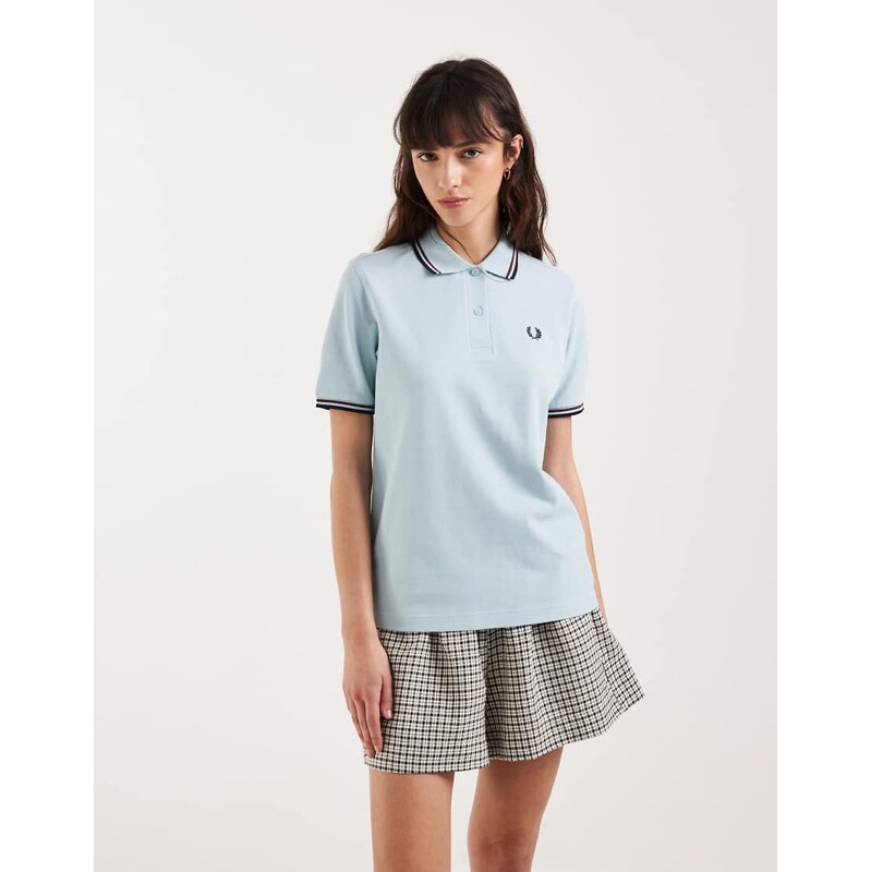 Fred Perry twin tipped logo polo shirt in baby blue 115379760