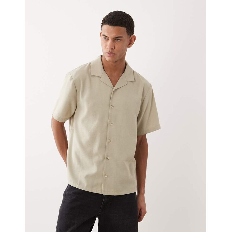 New Look linen look boxy shirt in sage green