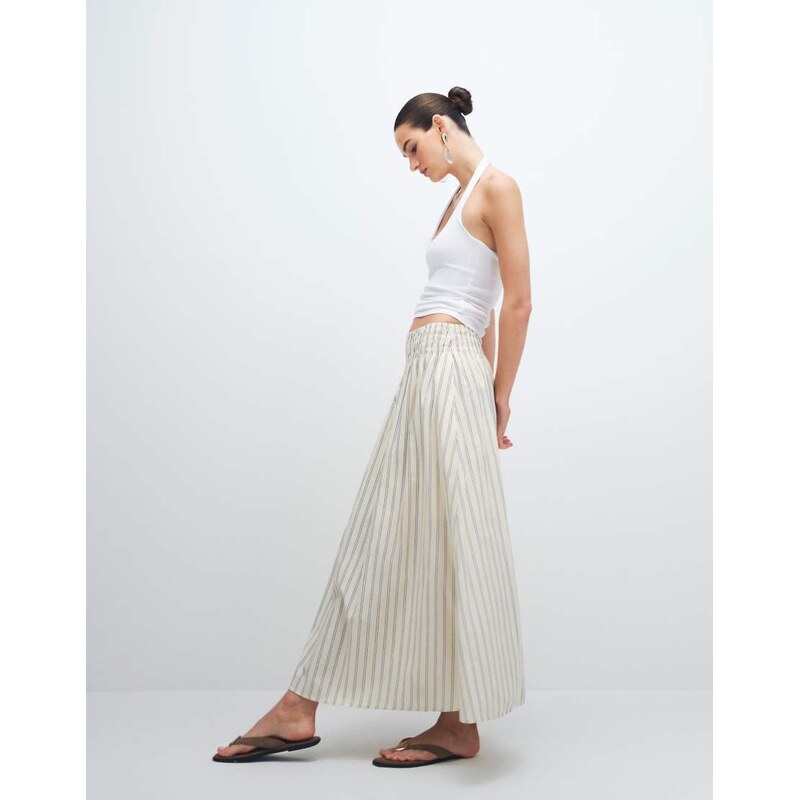 New Look stripe poplin circle midi skirt in yellow