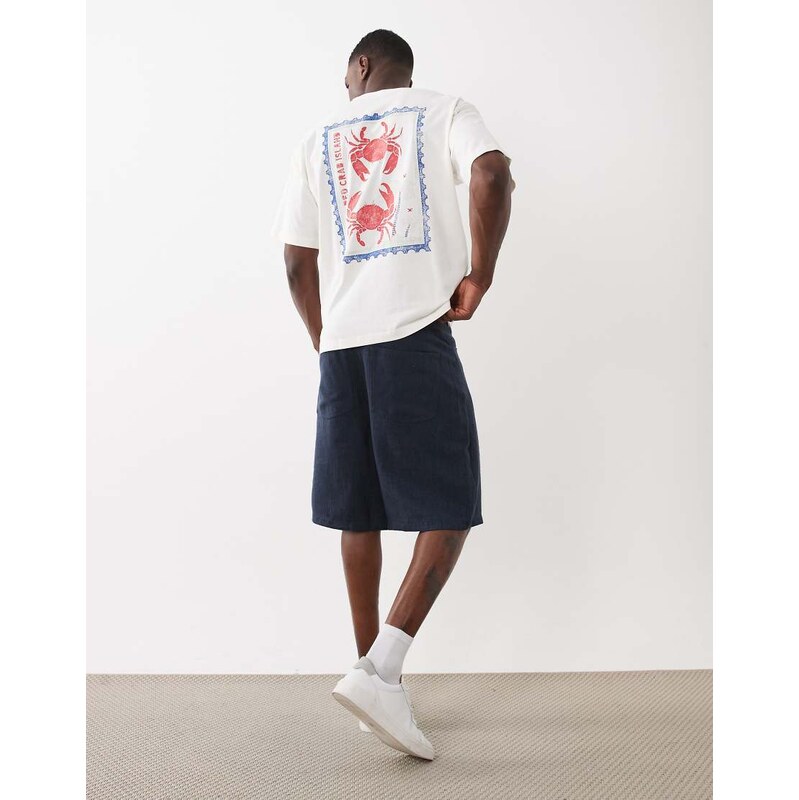 Selected oversized t-shirt with crab stamp backprint in cream