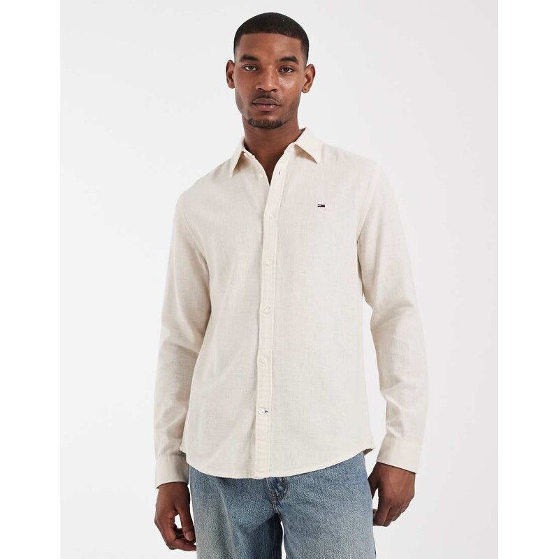 Tommy Jeans linen blend shirt in beige-Neutral