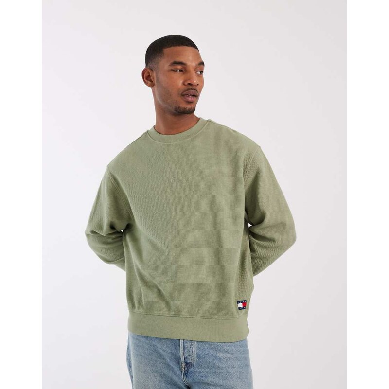Tommy Jeans waffle texture relaxed fit sweatshirt in khaki-Green