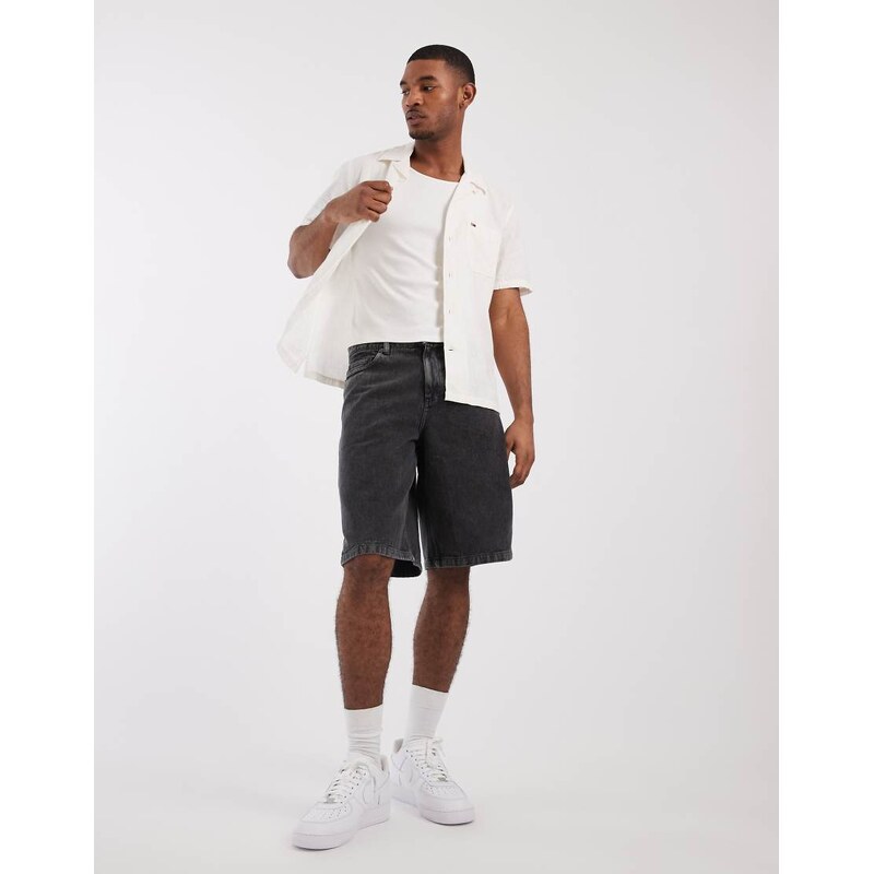 Tommy Jeans linen blend short sleeve shirt in white