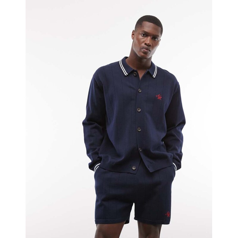 Alma De Ace pluto button up collar cardigan co-ord in navy