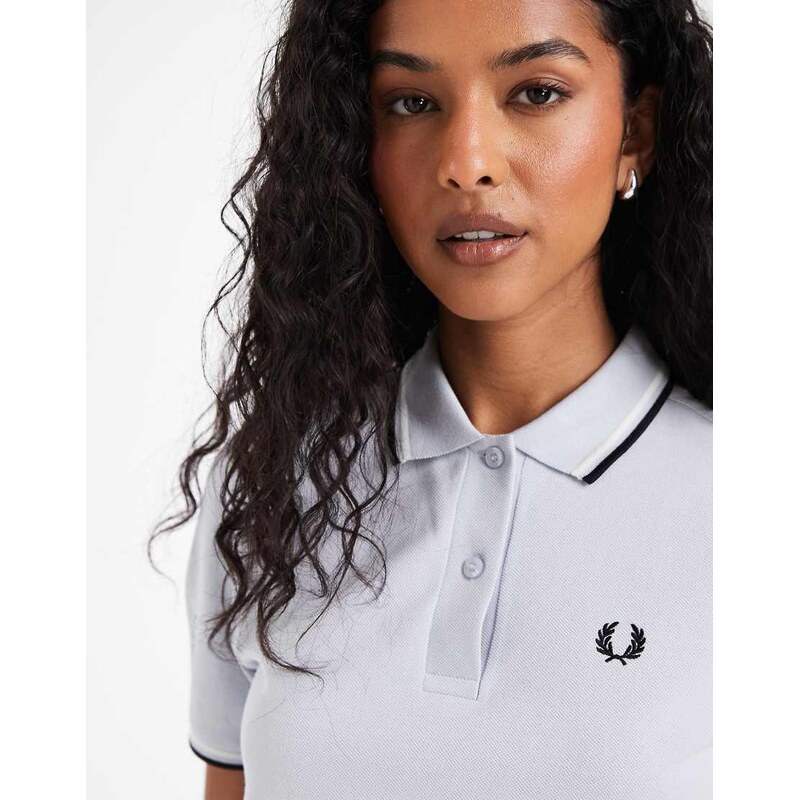 Fred Perry twin tipped polo shirt in pale blue with black and white 115379881