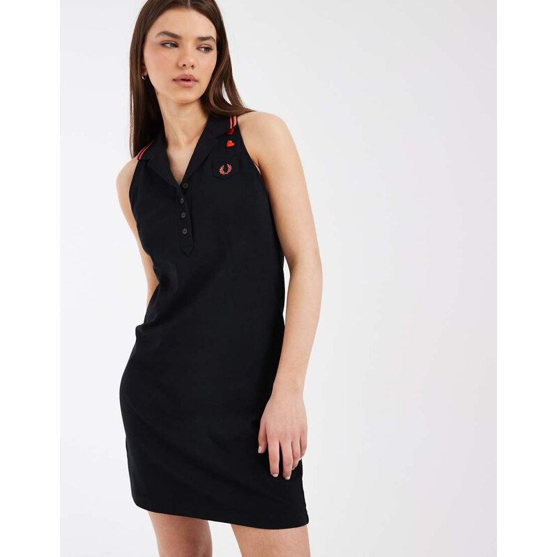 Fred Perry sleeveless pique polo mini dress in black 115379887
