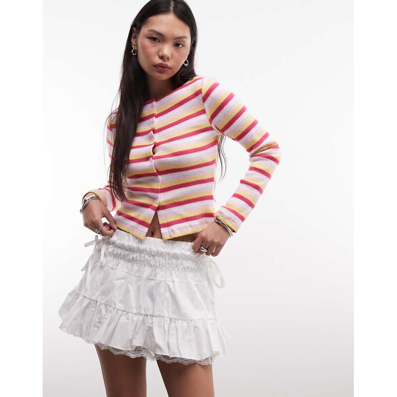 Reclaimed Vintage western cowgirl mini skirt with lace hem-White