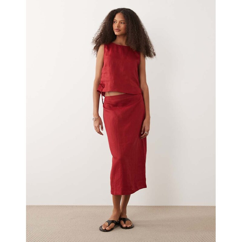 Mango Fred 100% linen midi skirt co-ord in red