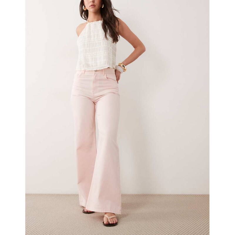 Mango Belle 100% cotton wide leg jean in pastel pink