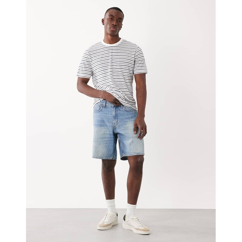 Mango relaxed fit denim shorts in light wash blue