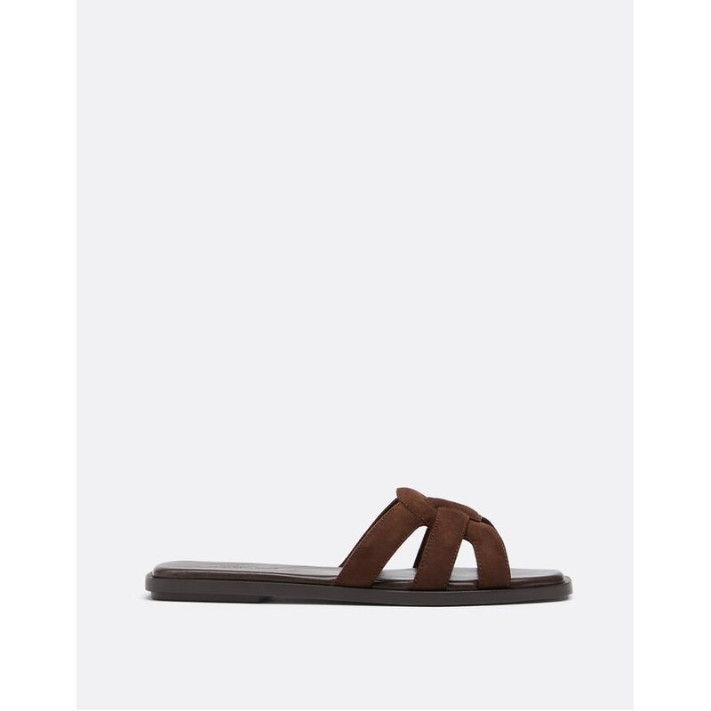 Stradivarius Flat faux suede sandals in brown 115379945