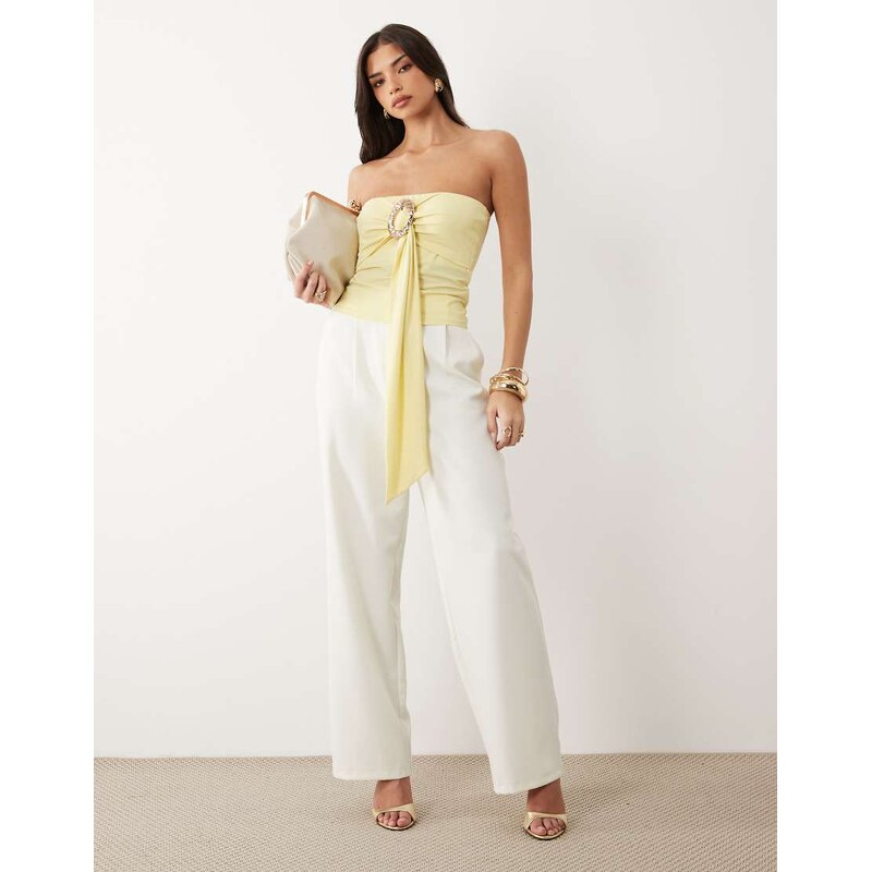 ASOS DESIGN textured slinky bandeau top with hardware in yellow
