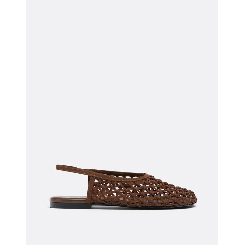 Stradivarius Open-back mesh babouches in brown