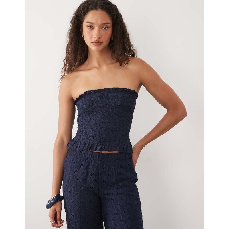 Mango Teen floral embroidered bandeau top co-ord in navy 115382785
