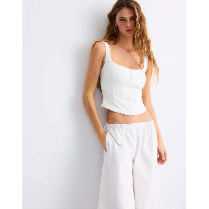 Stradivarius Corset top with straps in white 115380032