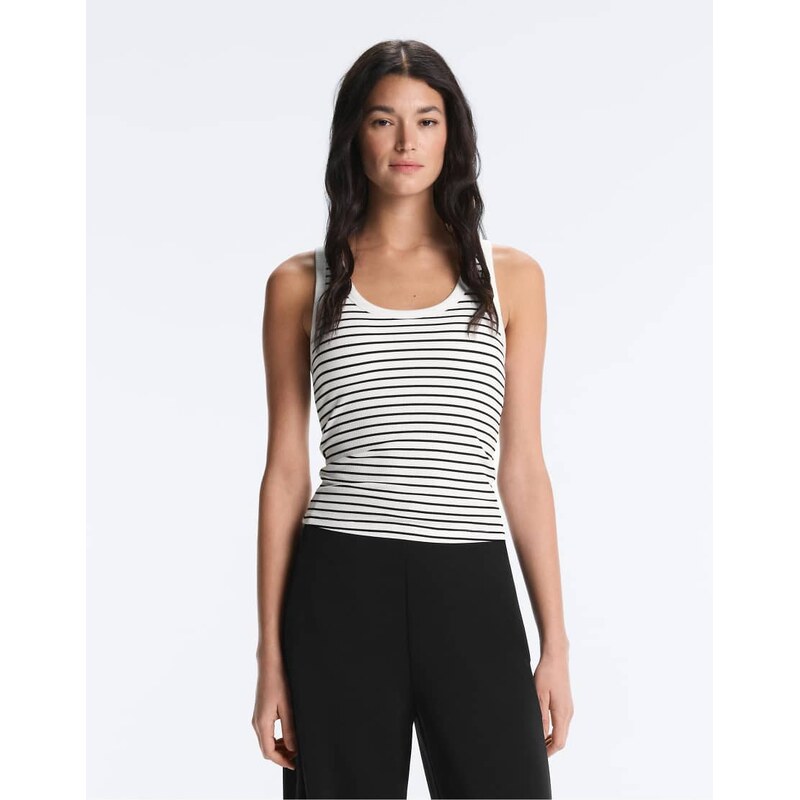 OYSHO Long rib round neck modal tank top in black