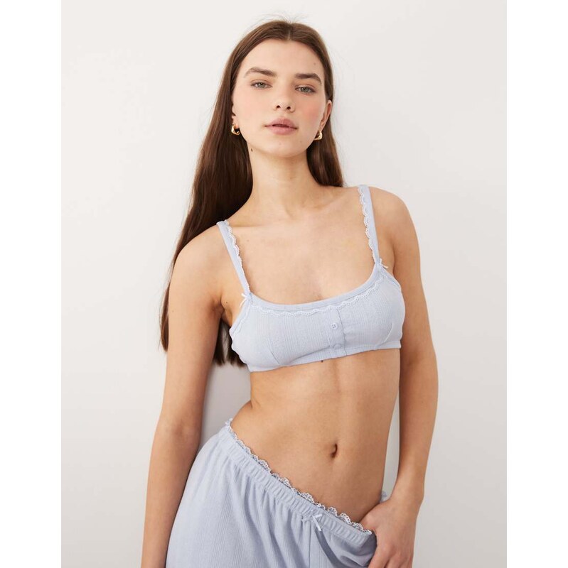 ASOS DESIGN pointelle bralette with lace trim in blue