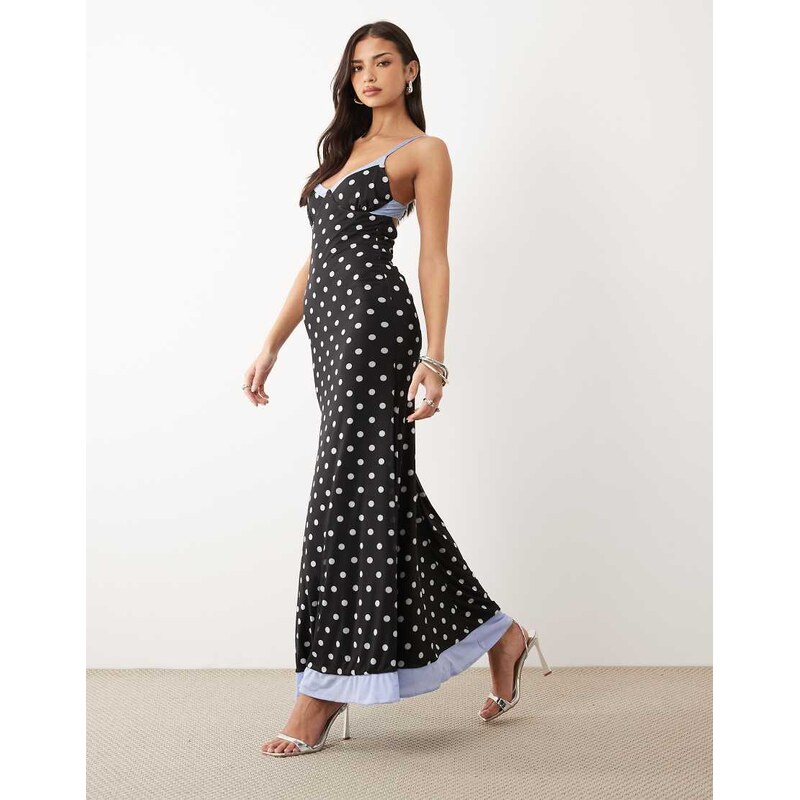 ASOS DESIGN mesh cami maxi dress in blue polka dot-Multi