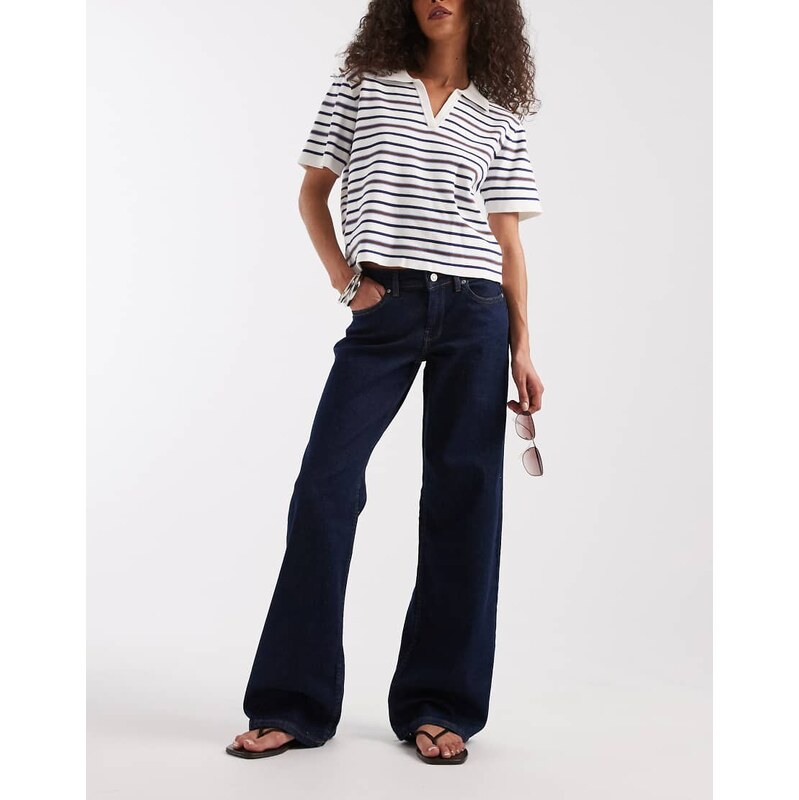 ONLY Judy low rise wide leg jeans in rinsed dark blue