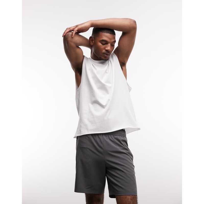 4505 quick dry cotton raw hem cut off training tank in white