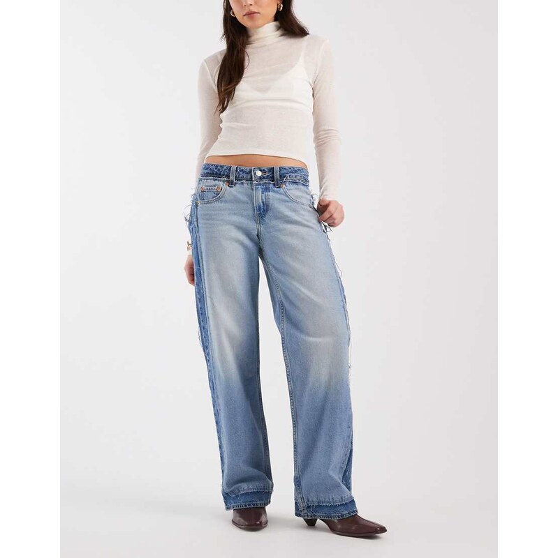 Levi's low loose deconstructed jeans in mid blue