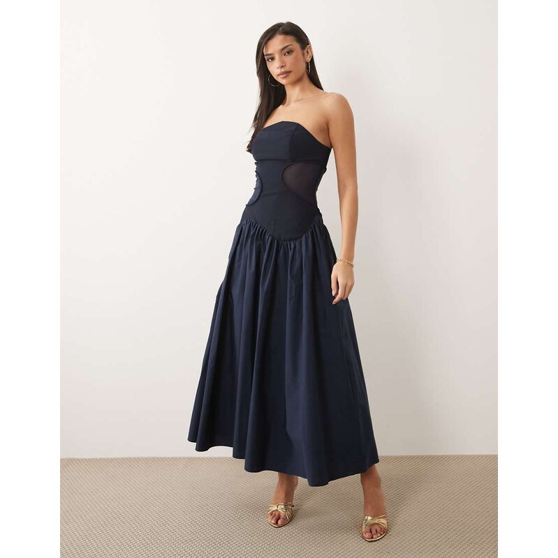 ASOS DESIGN curved neckline sheer panelled midaxi dress with